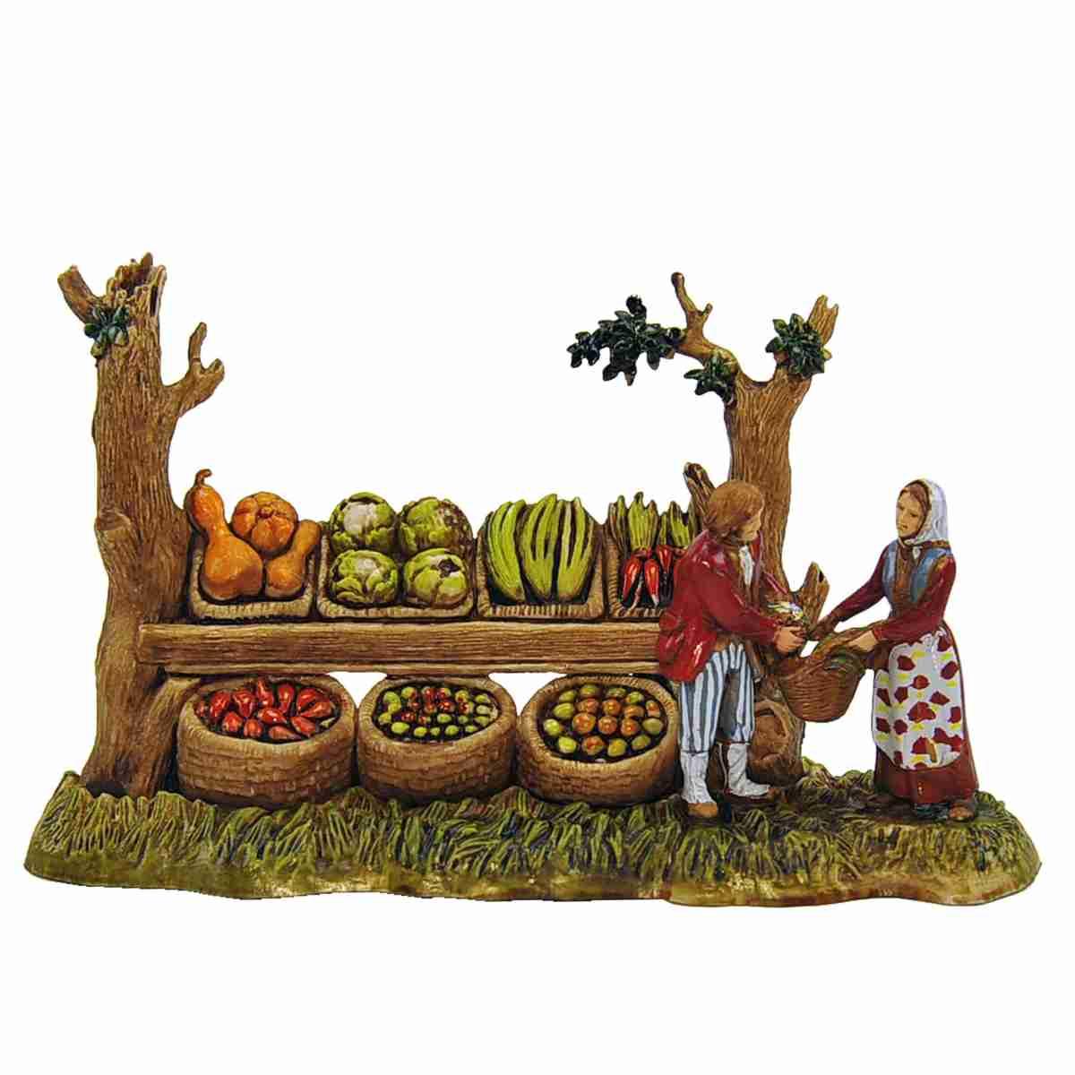 Statua presepe 6 cm fruttivendola con bancarella