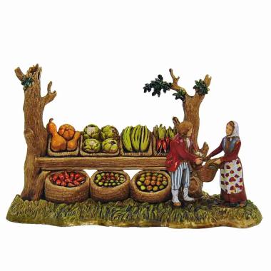 Statua presepe 6 cm fruttivendola con bancarella