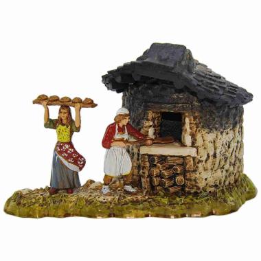 Statua presepe 6 cm fornaio e donna al forno