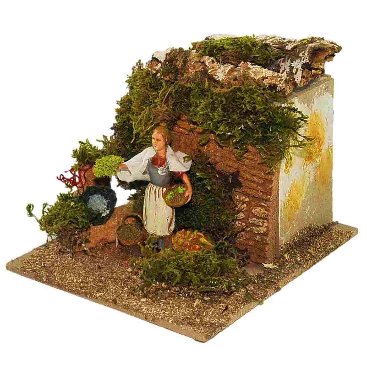 Statua presepe 10 cm donna frutta movimento