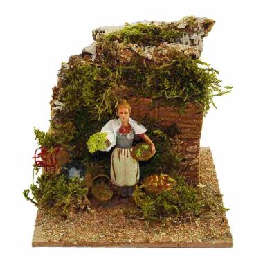 Statua presepe 10 cm donna frutta movimento