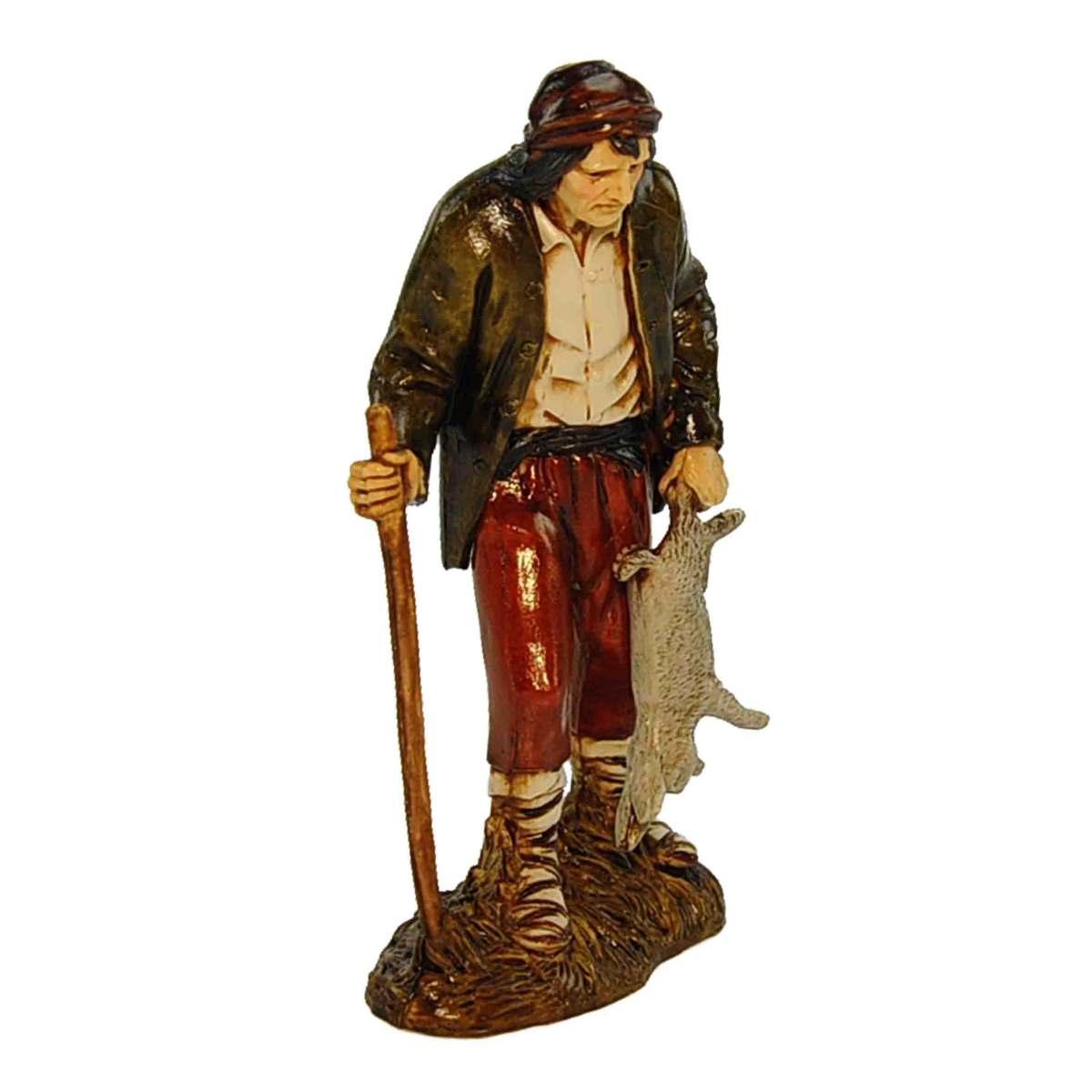 Statua presepe 12 cm cacciatore coniglio bastone