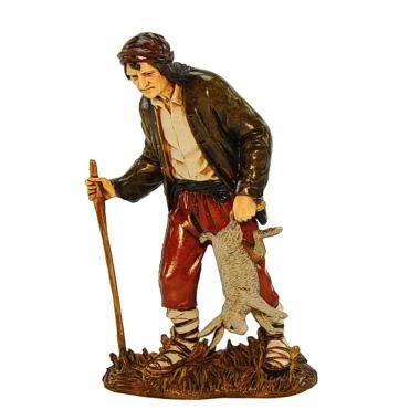 Statua presepe 12 cm cacciatore coniglio bastone