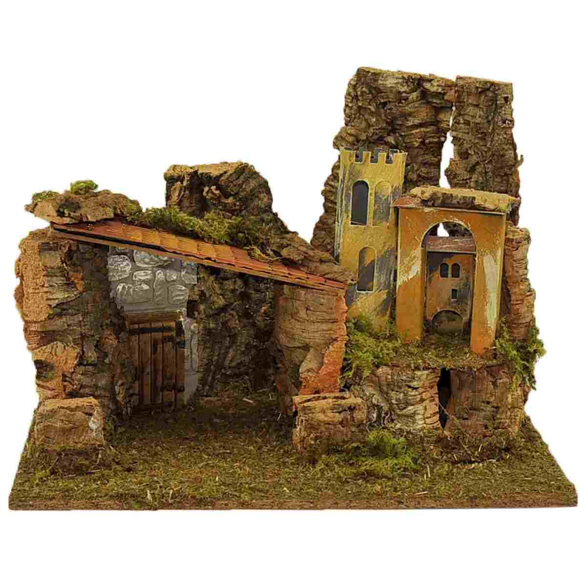 Capanna presepe legno luci case
