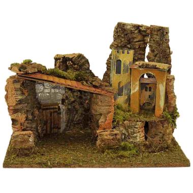 Capanna presepe legno luci case