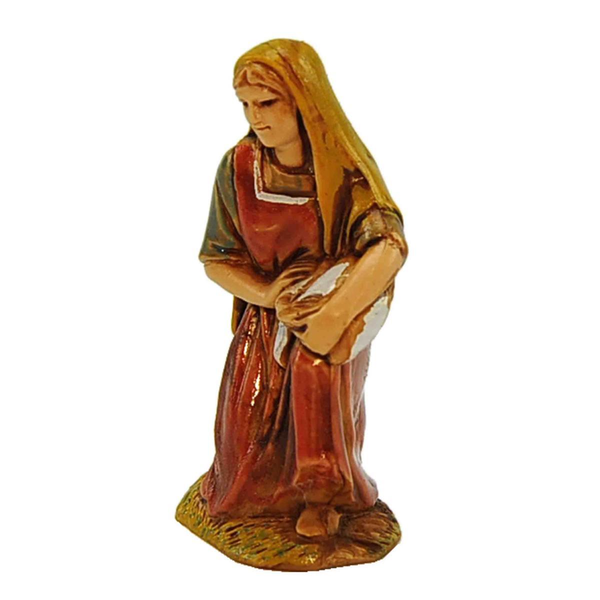 Statua presepe 6.5 cm lavandaia inginocchiata panni