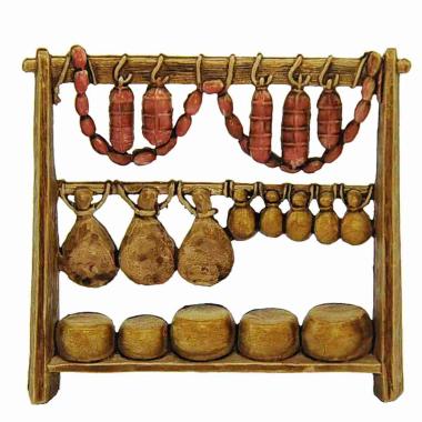 Statua presepe 6 cm bancarella salumiere salumi formaggi