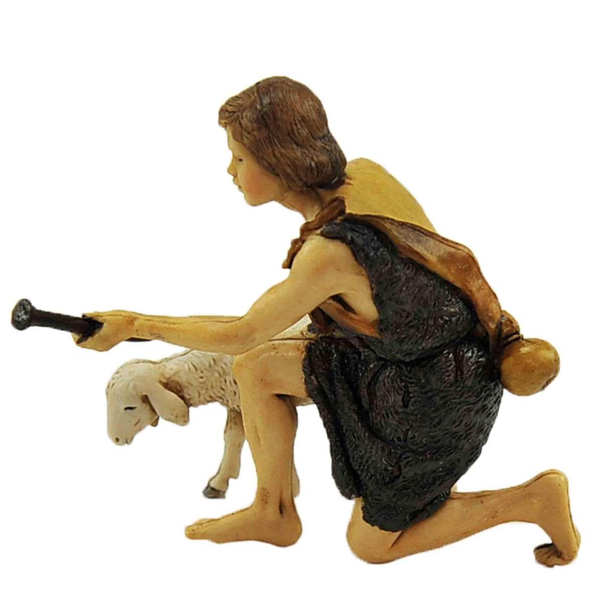 Statua presepe 13 cm pastore inginocchiato pecora