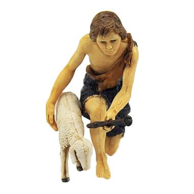 Statua presepe 13 cm pastore inginocchiato pecora