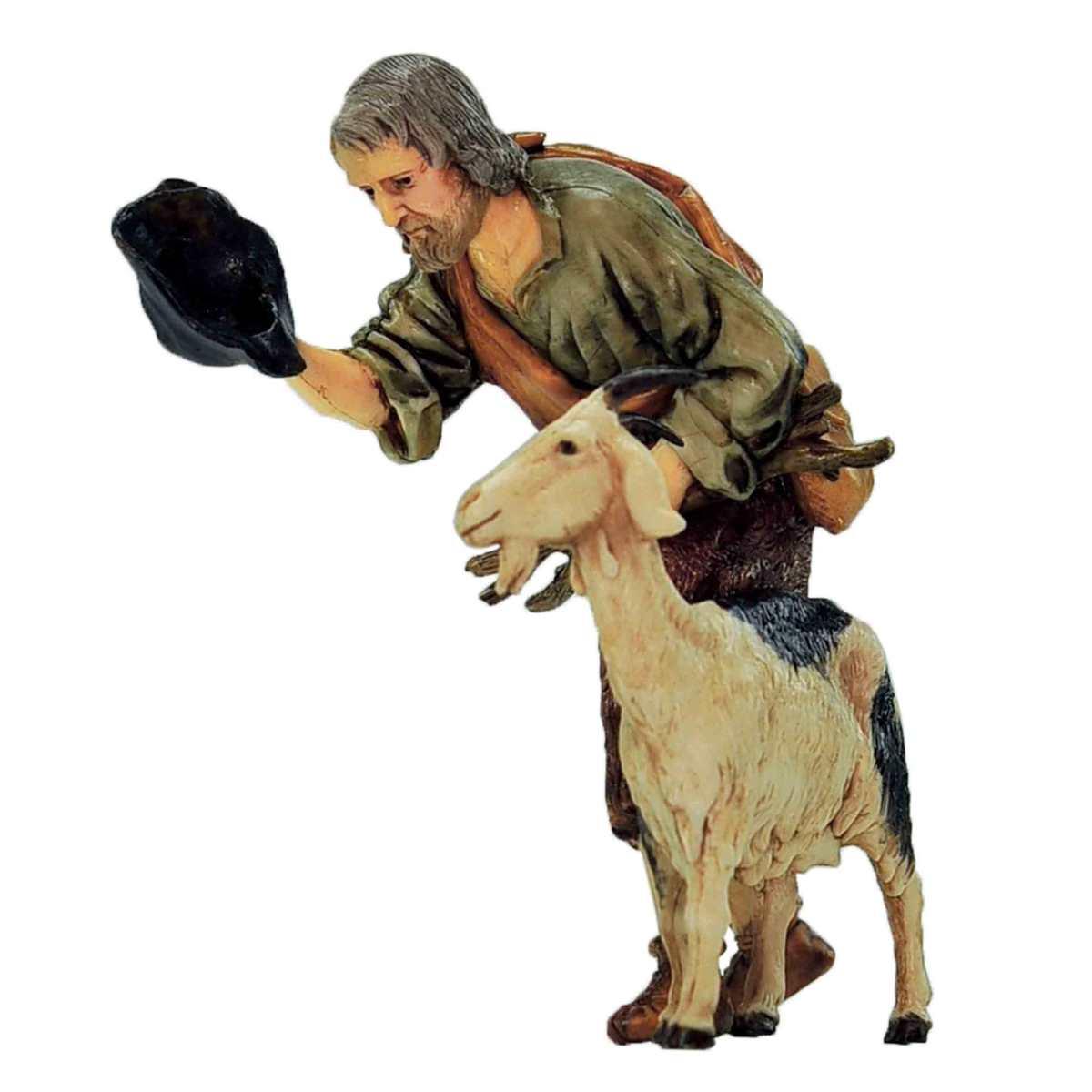 Statua presepe 13 cm vecchio cappello capra