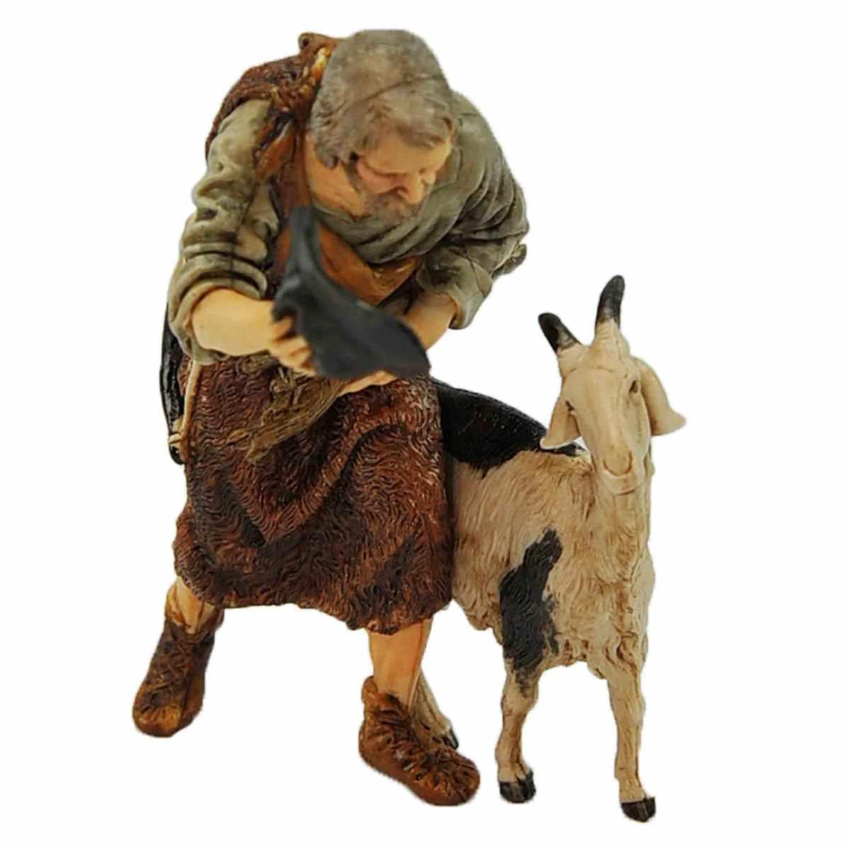 Statua presepe 13 cm vecchio cappello capra