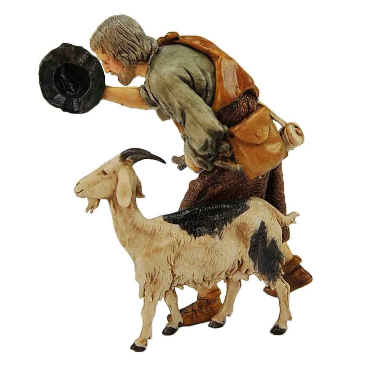 Statua presepe 13 cm vecchio cappello capra