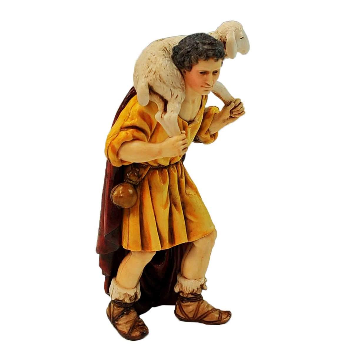 Statua presepe 13 cm buon pastore pecora tracolla modello a