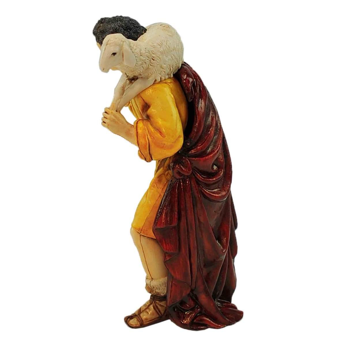 Statua presepe 13 cm buon pastore pecora tracolla modello a