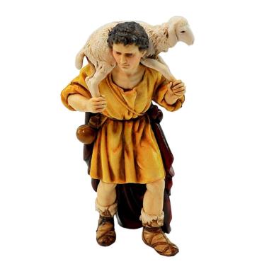 Statua presepe 13 cm buon pastore pecora tracolla modello a