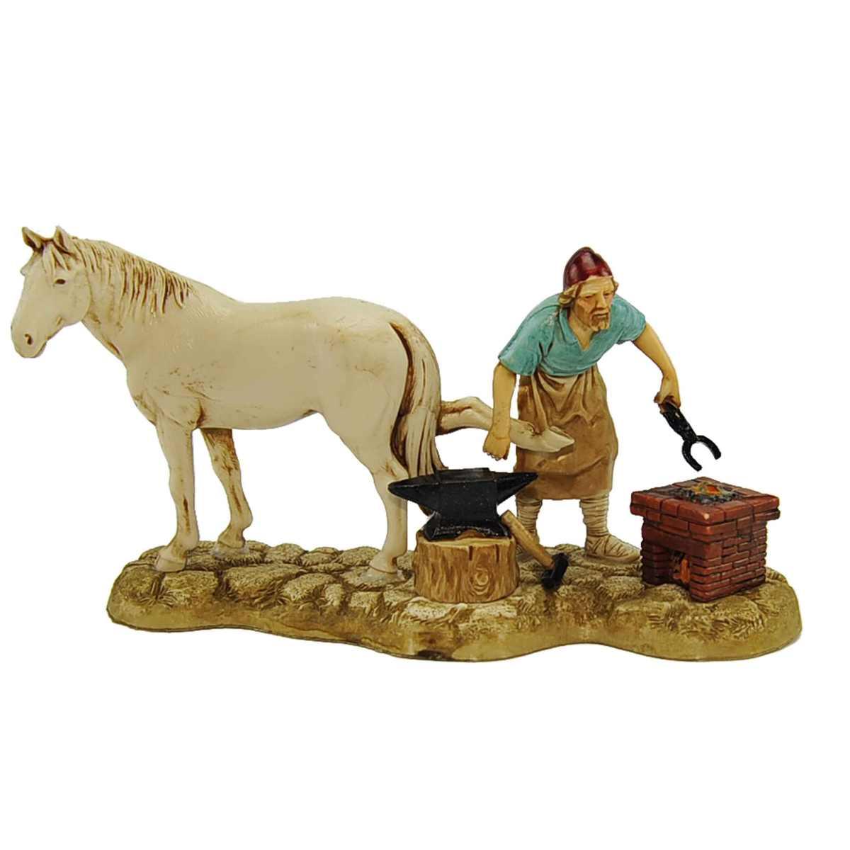 Statua presepe 10 cm maniscalco cavallo incudine