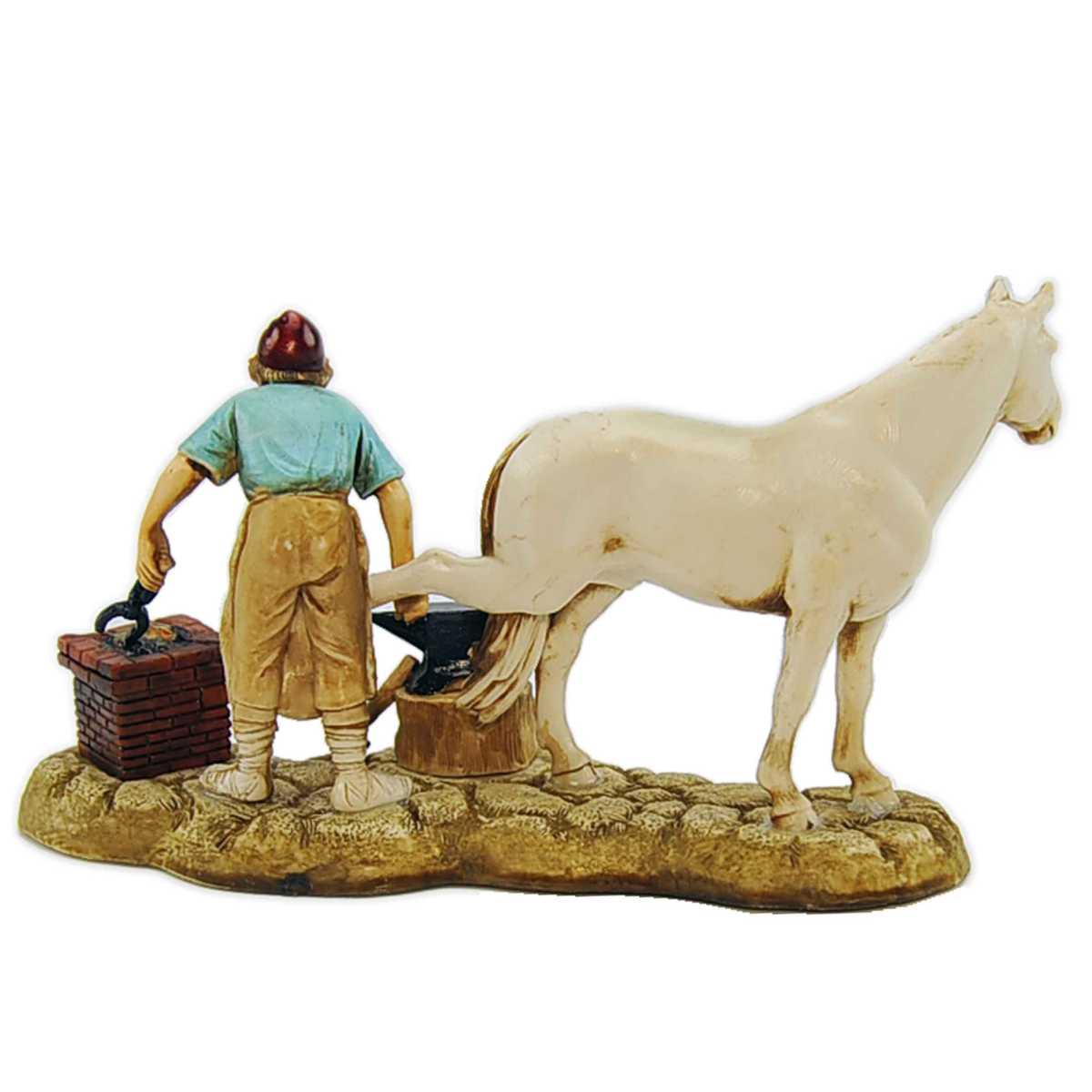 Statua presepe 10 cm maniscalco cavallo incudine