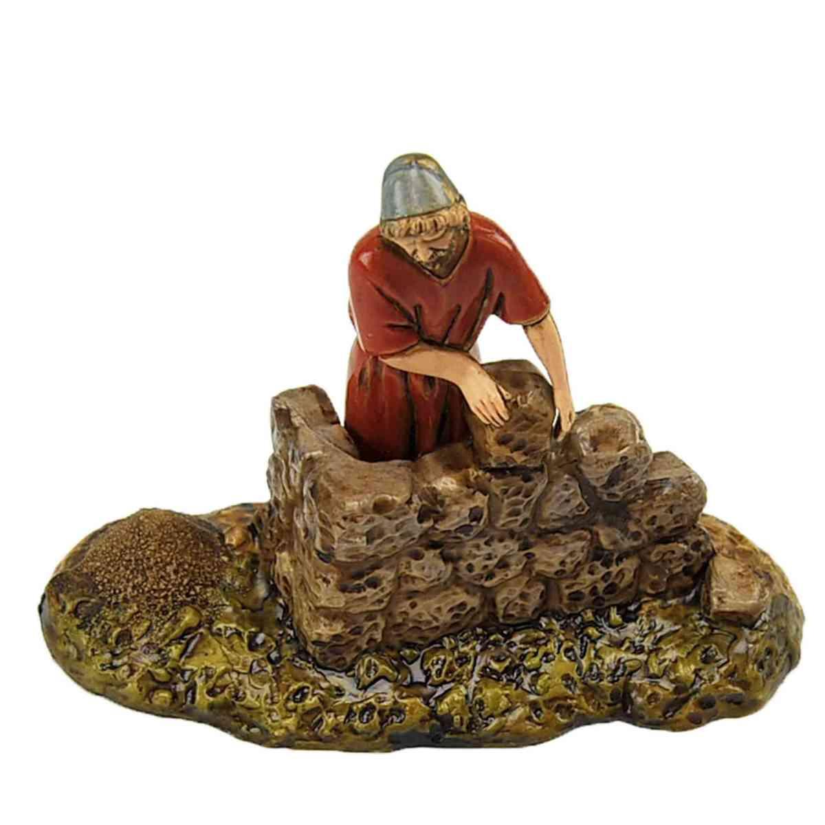 Statua presepe 10 cm muratore muretto