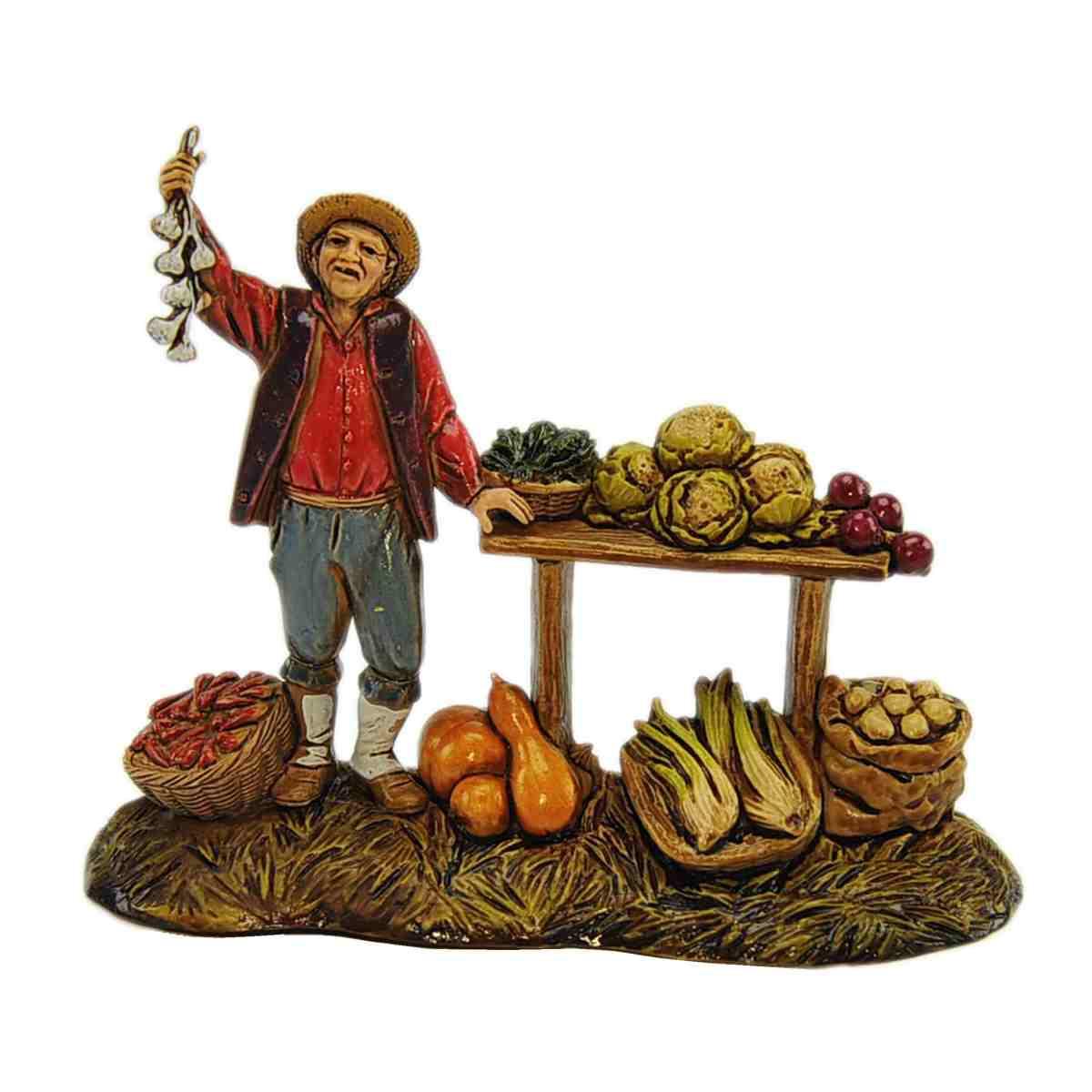 Statua presepe 10 cm fruttivendolo ceste bancarella