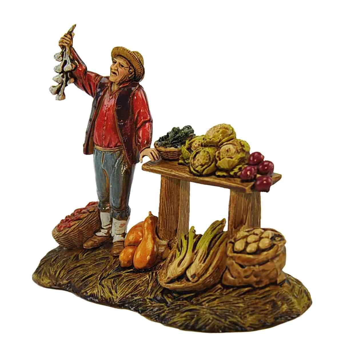 Statua presepe 10 cm fruttivendolo ceste bancarella