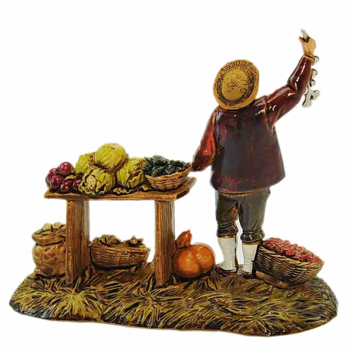 Statua presepe 10 cm fruttivendolo ceste bancarella