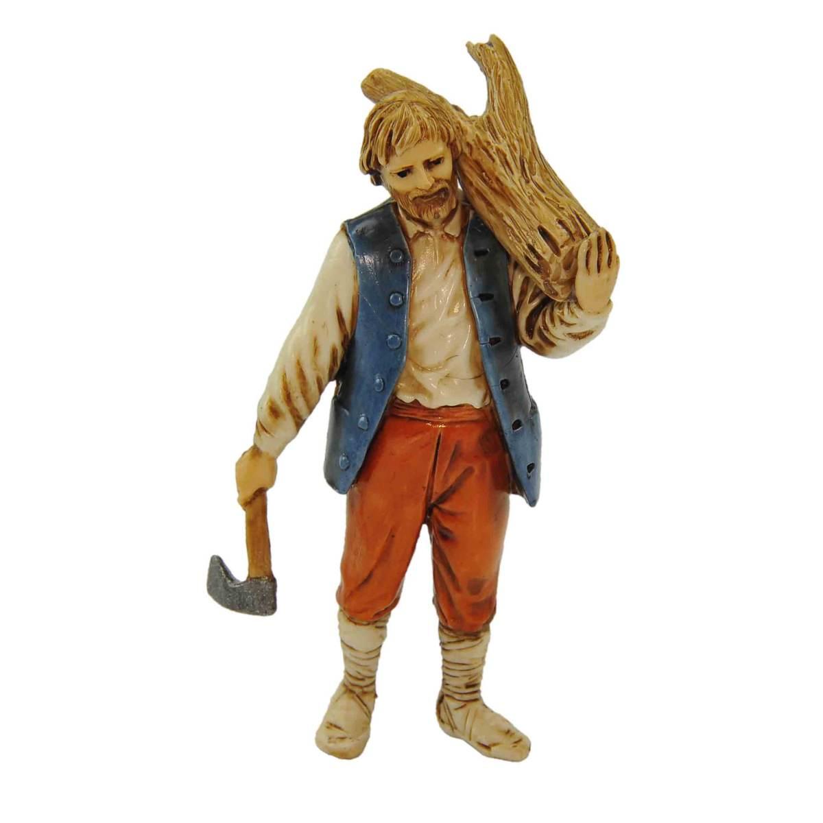 Statua presepe 10 cm boscaiolo legna accetta
