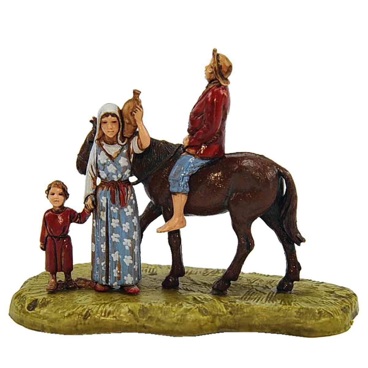 Statua presepe 6 cm uomo cavallo donna bambino modello a