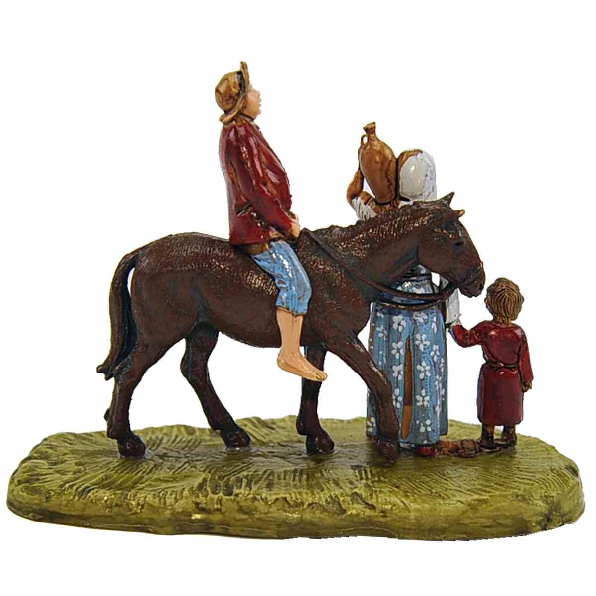 Statua presepe 6 cm uomo cavallo donna bambino modello a