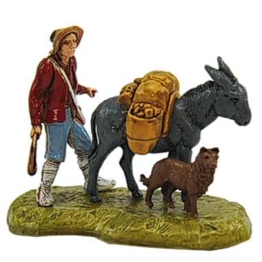 Statua presepe 6 cm uomo asino cane