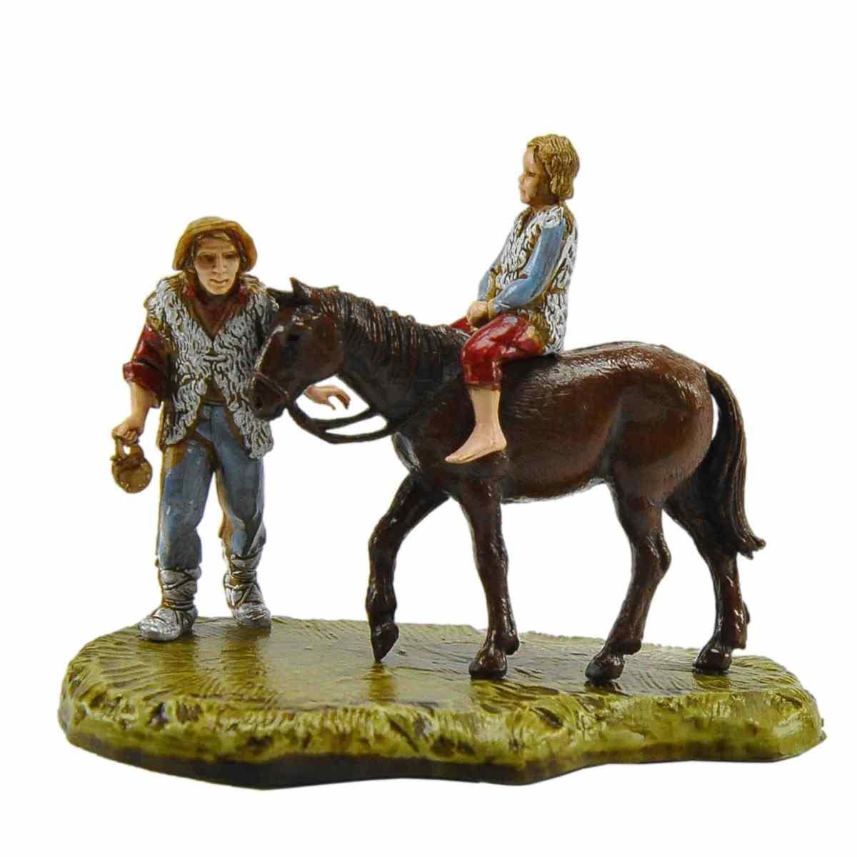 Statua presepe 6 cm uomo bambino cavallo modello a