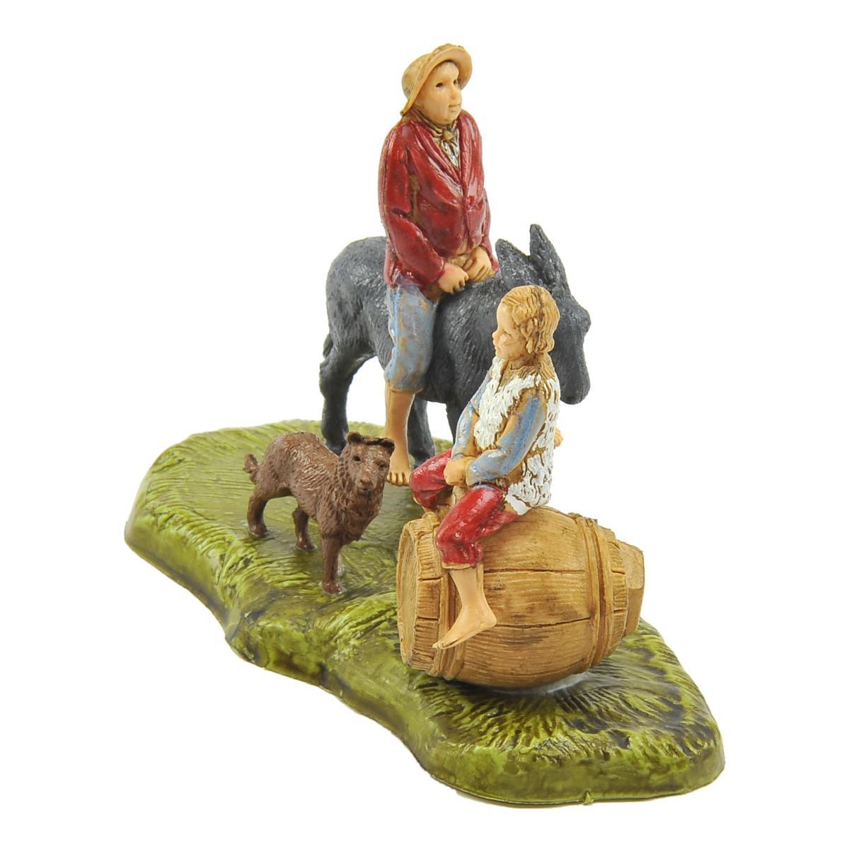 Statua presepe 6 cm uomo bimbo asino cane