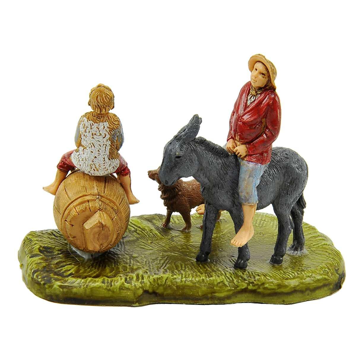 Statua presepe 6 cm uomo bimbo asino cane