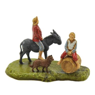 Statua presepe 6 cm uomo bimbo asino cane