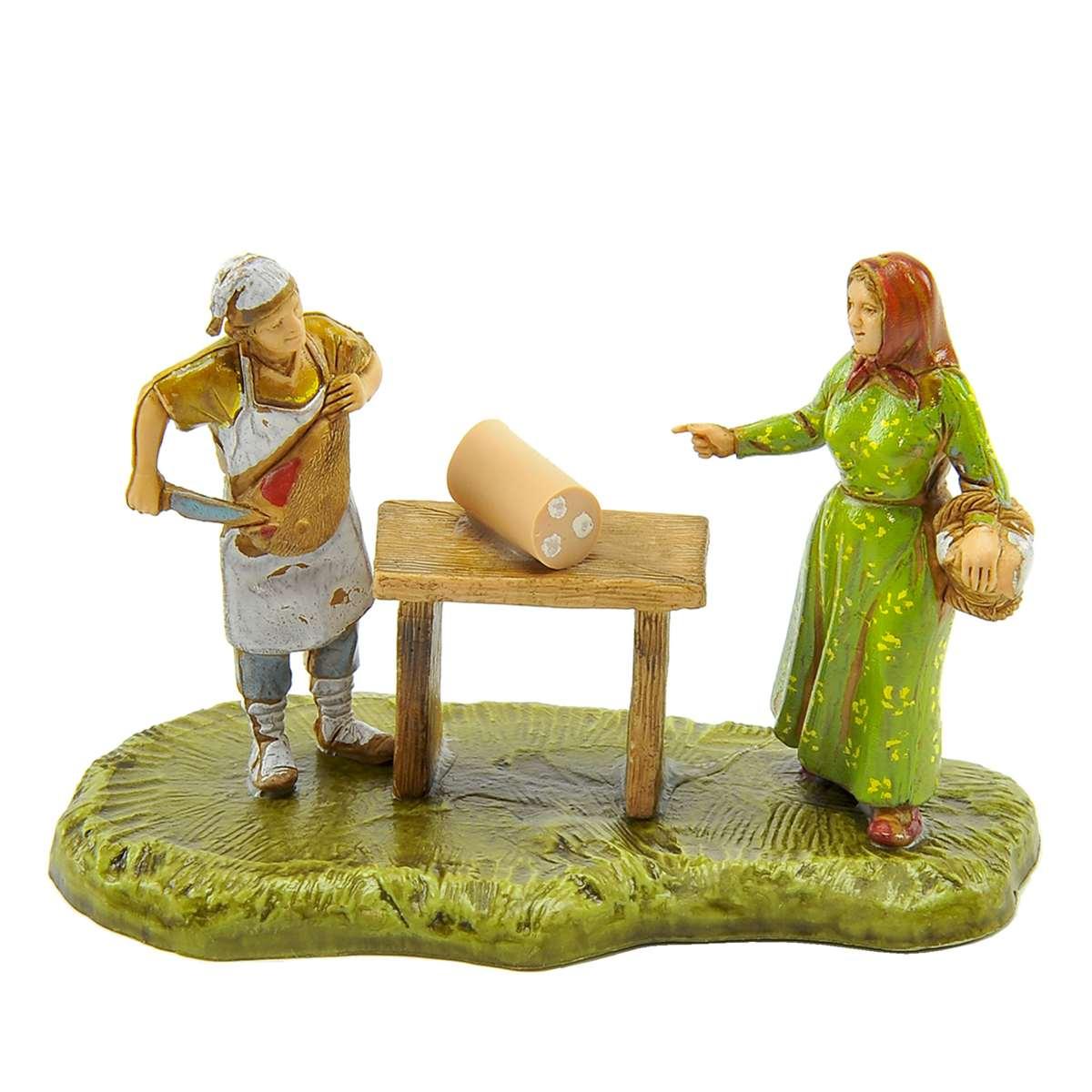 Statua presepe 6 cm salumiere banco donna