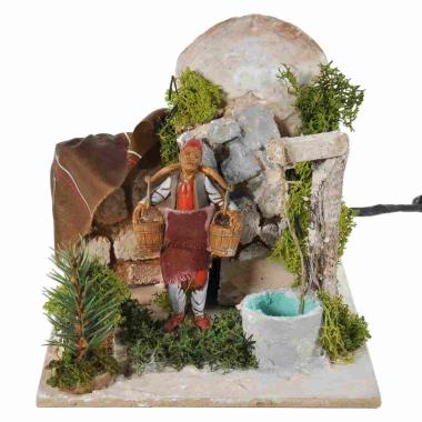Statua presepe 10 cm uomo al pozzo movimento