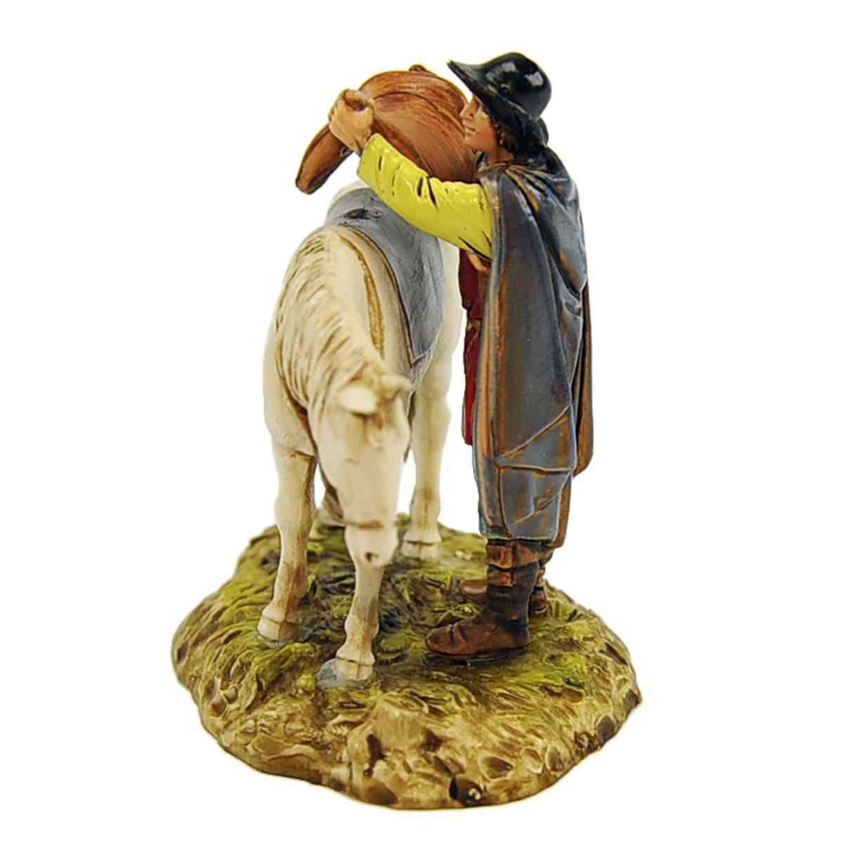 Statua presepe 10 cm uomo che sella il cavallo