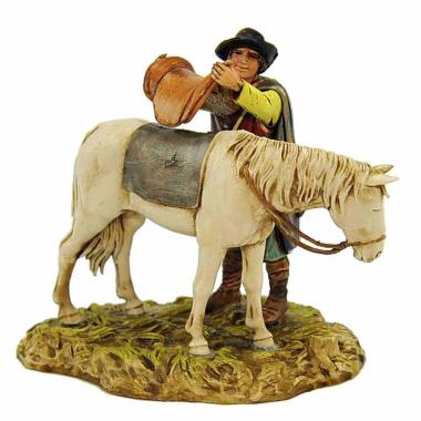 Statua presepe 10 cm uomo che sella il cavallo
