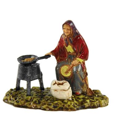 Statua presepe 10 cm donna castagnaia braciere
