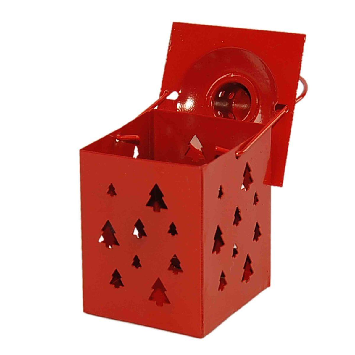 Lanterna metallo fori albero 3 colori 8 x 8 cm