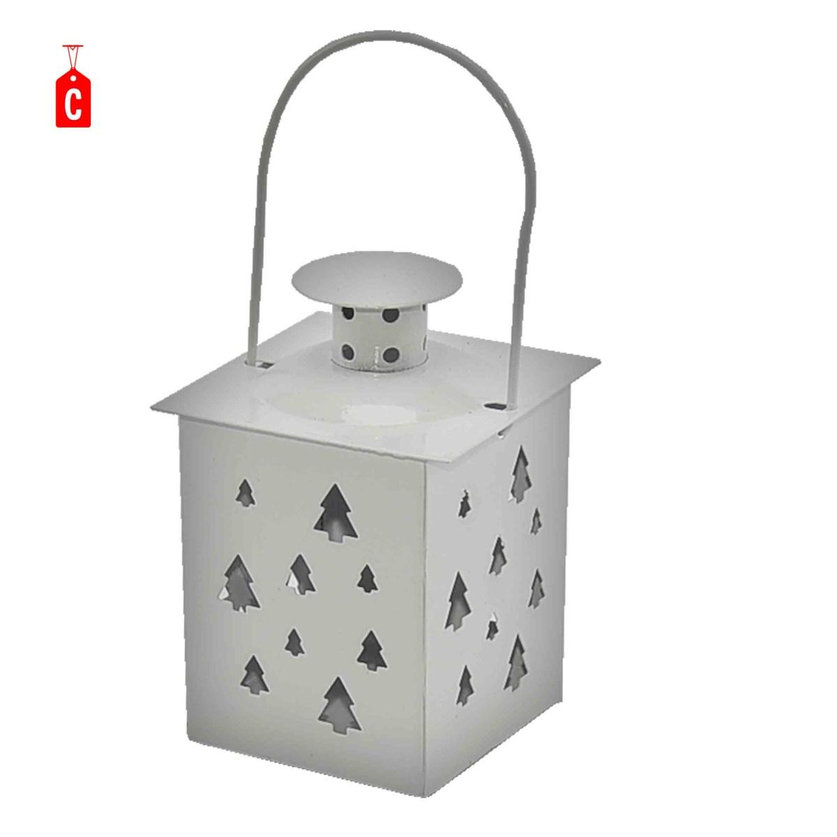 Lanterna metallo fori albero 3 colori 8 x 8 cm
