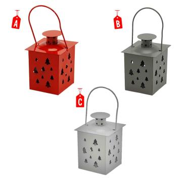 Lanterna metallo fori albero 3 colori 8 x 8 cm