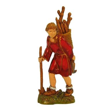 Statua presepe 10 cm legnaiolo bastone cesta sulle spalle