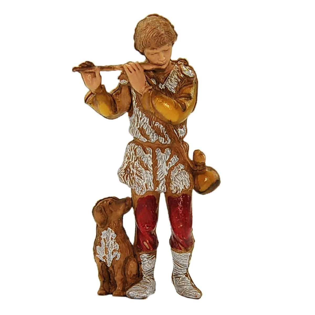 Statua presepe 8 cm pastore suonatore di flauto cane