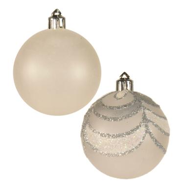 Pallina natalizia bianco satinato bianco argento Set 5 pz