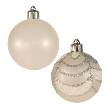 Pallina natalizia bianco satinato bianco argento Set 5 pz