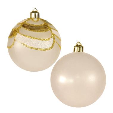 Pallina natalizia bianco satinato bianco oro Set 4 pz