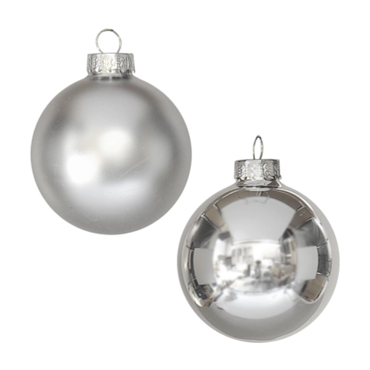 Pallina natalizia vetro argento satinate lucide Set 24 pz