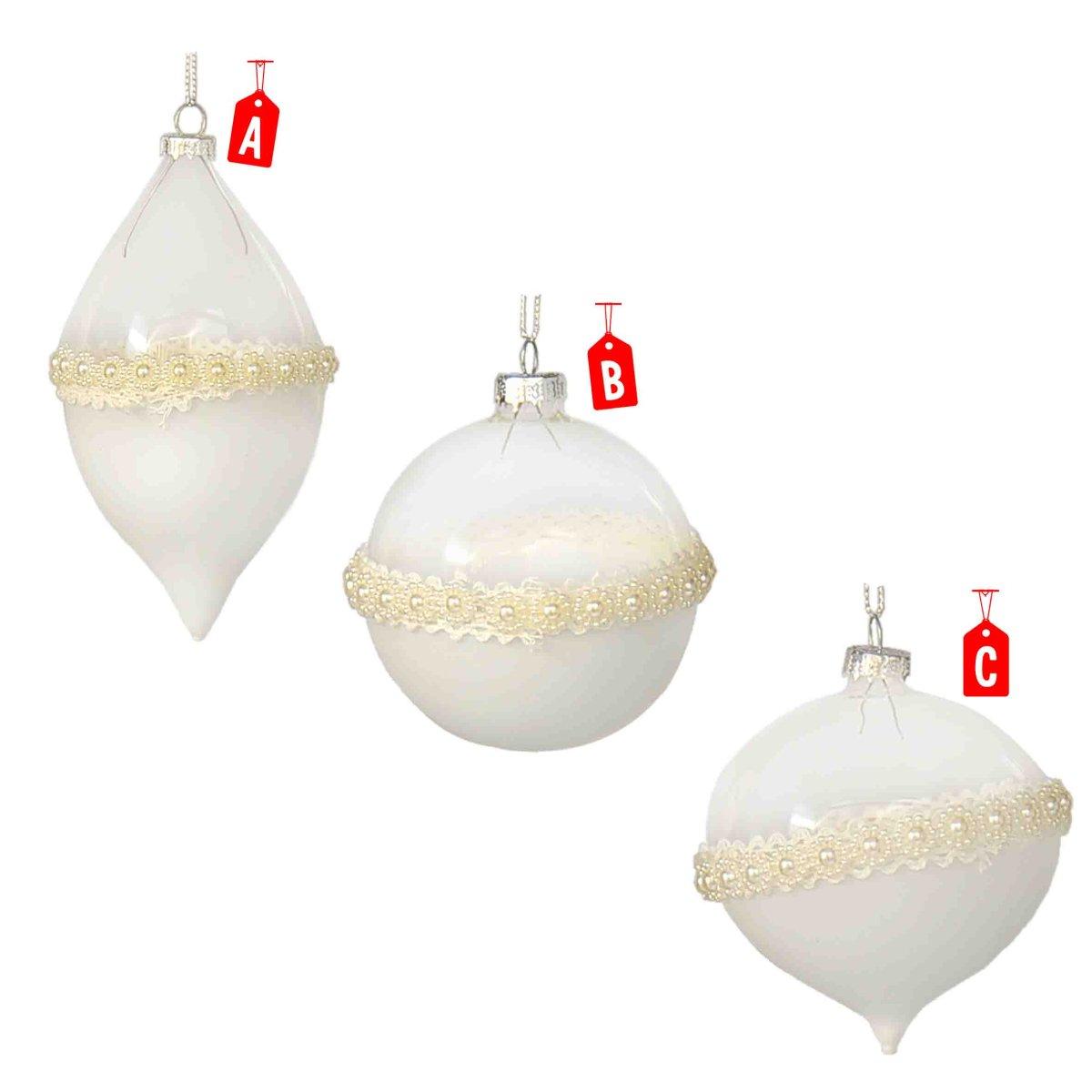 Pallina natalizia vetro bianco trasparente burano Set 4 pz