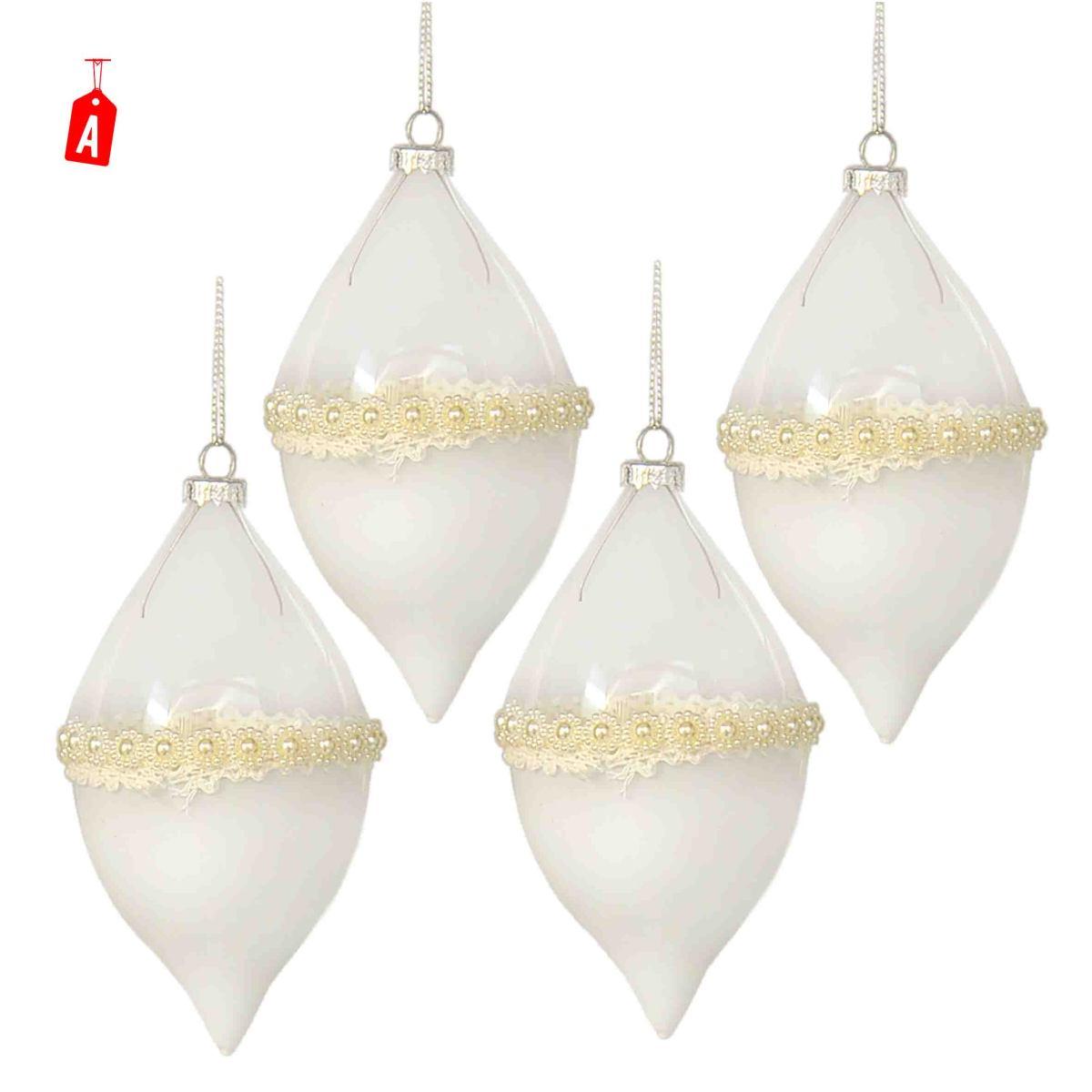 Pallina natalizia vetro bianco trasparente burano Set 4 pz