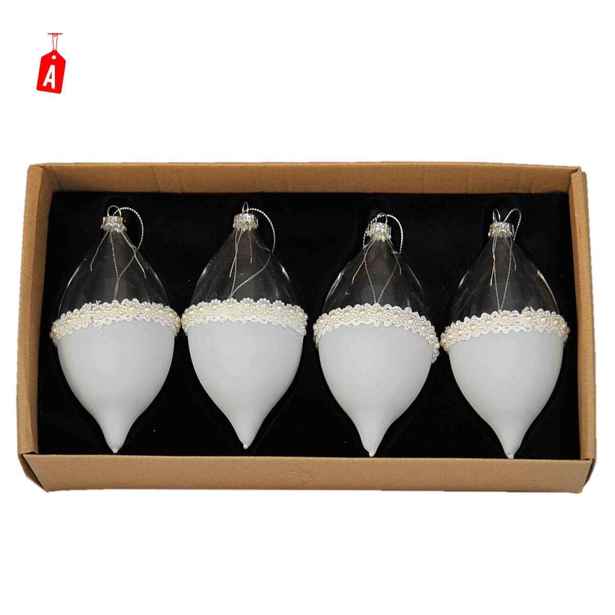 Pallina natalizia vetro bianco trasparente burano Set 4 pz